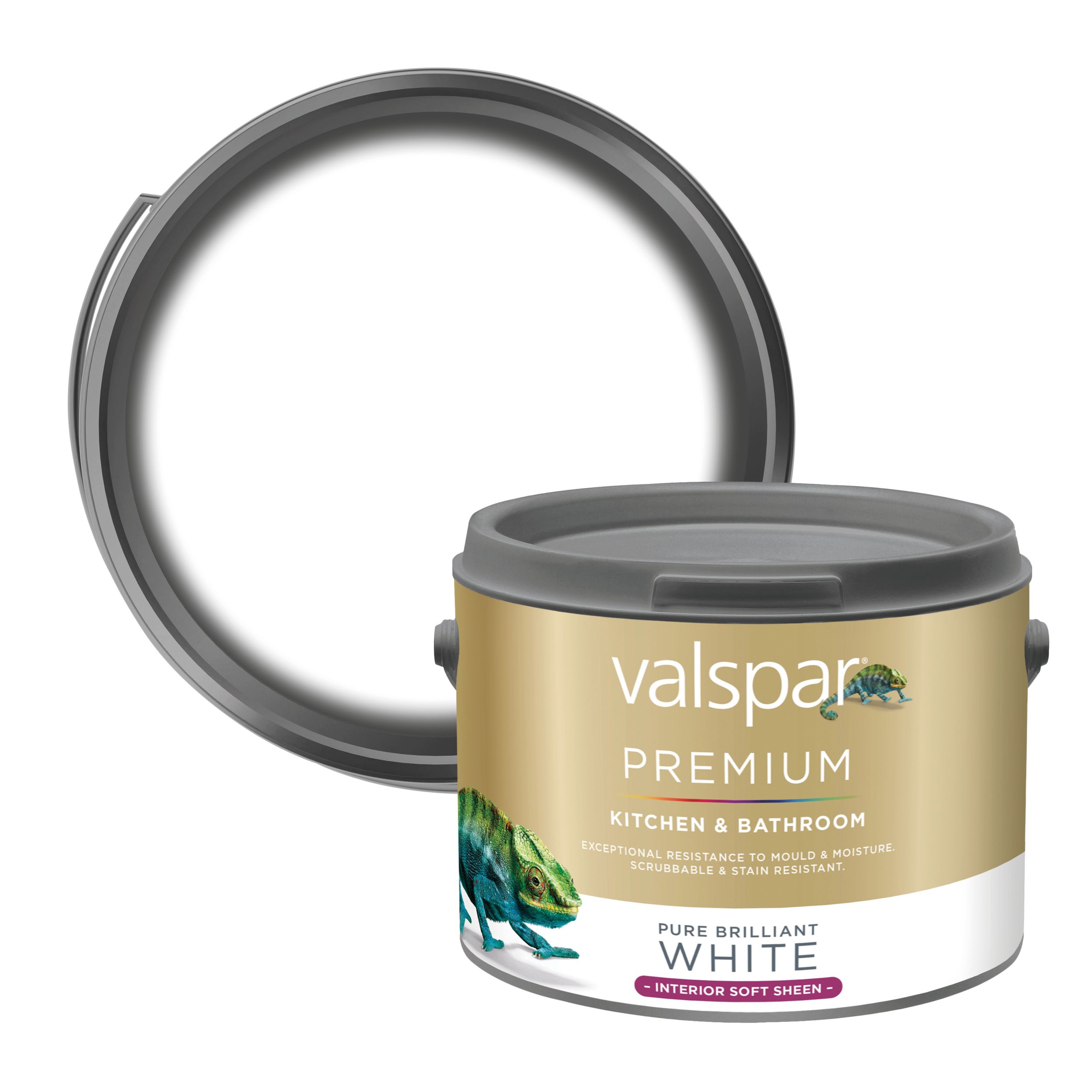 Valspar Premium Kitchen & Bathroom Pure Brilliant White Soft sheen Emulsion paint, 2.5L