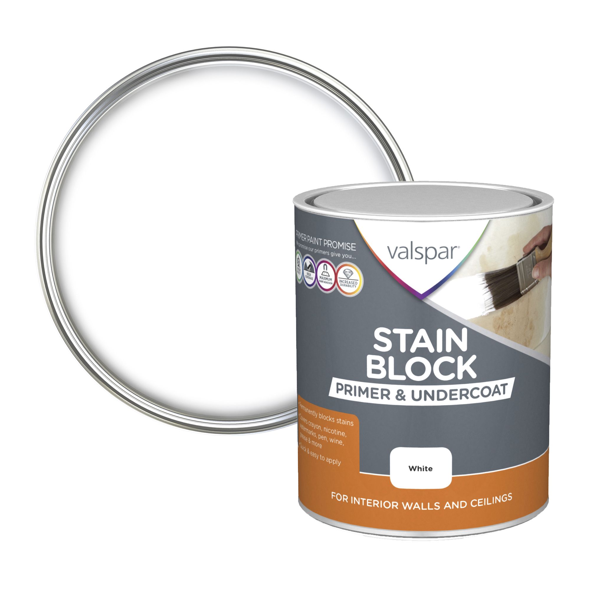 Valspar Stain Block White Ceiling & Wall Primer & Undercoat, 0.75L ...