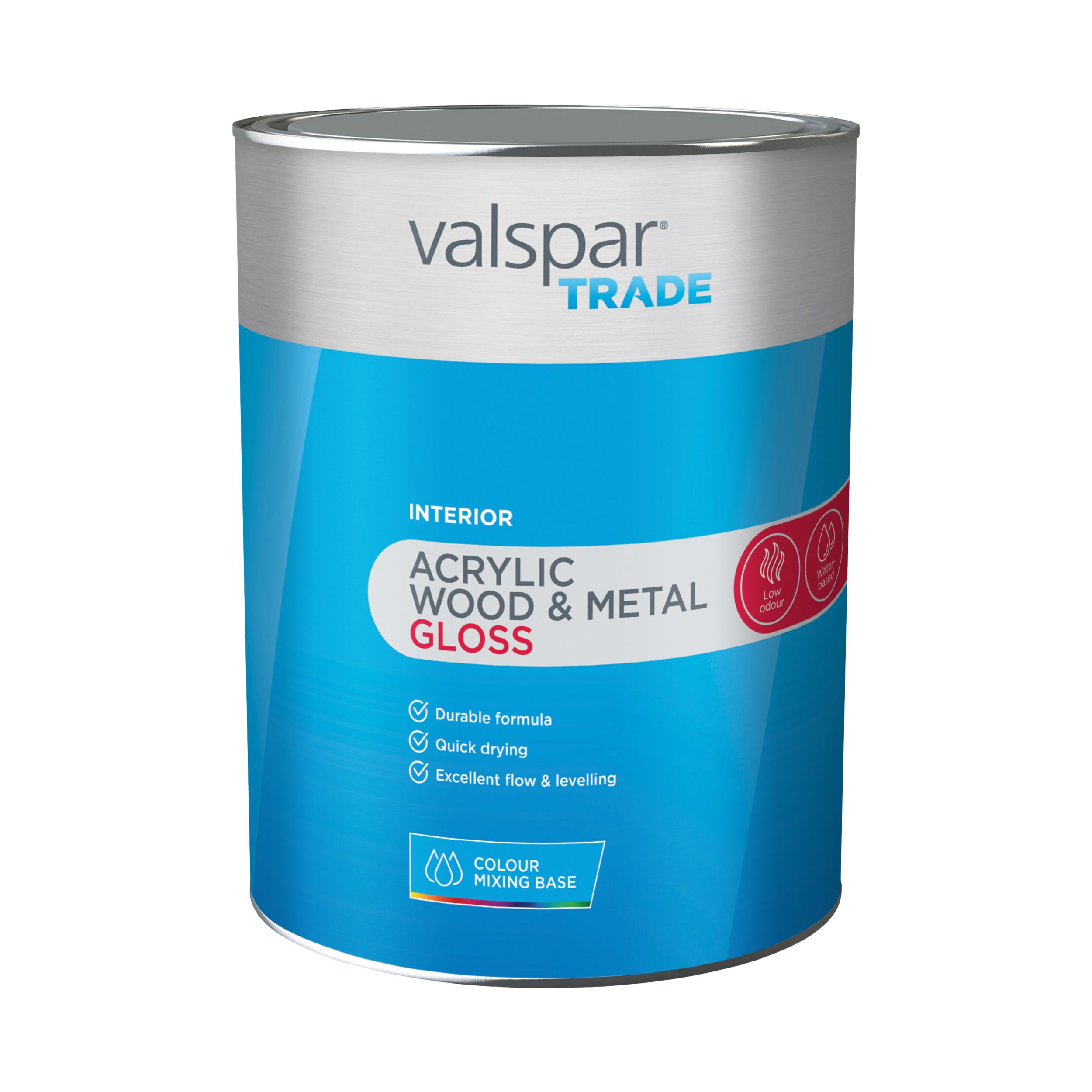 Valspar Trade Acrylic Wood & Metal Interior Multi-surface Gloss Paint, Base C, Base C, 5L