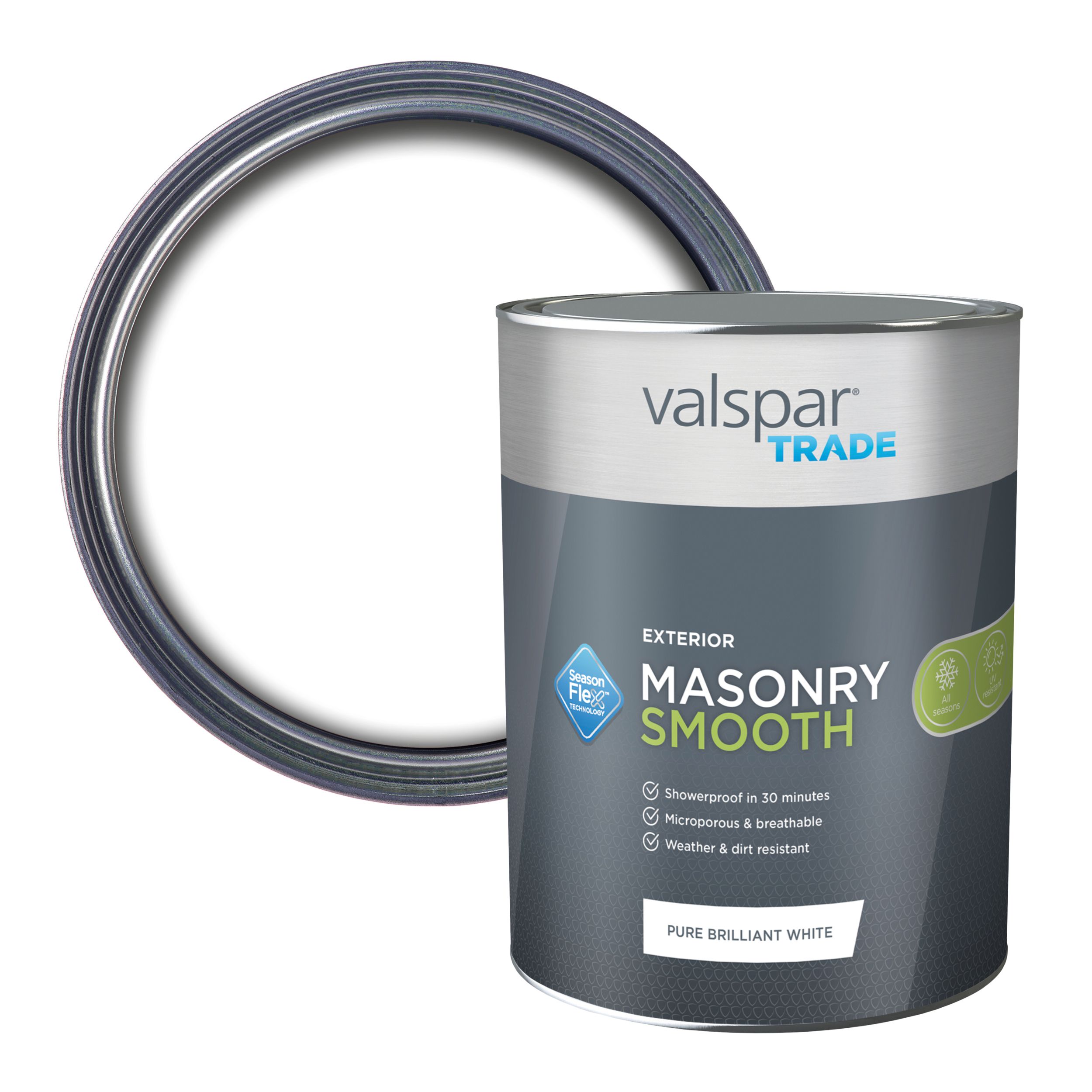 Valspar Trade Exterior Pure Brilliant White Matt Masonry paint, 5L Tin