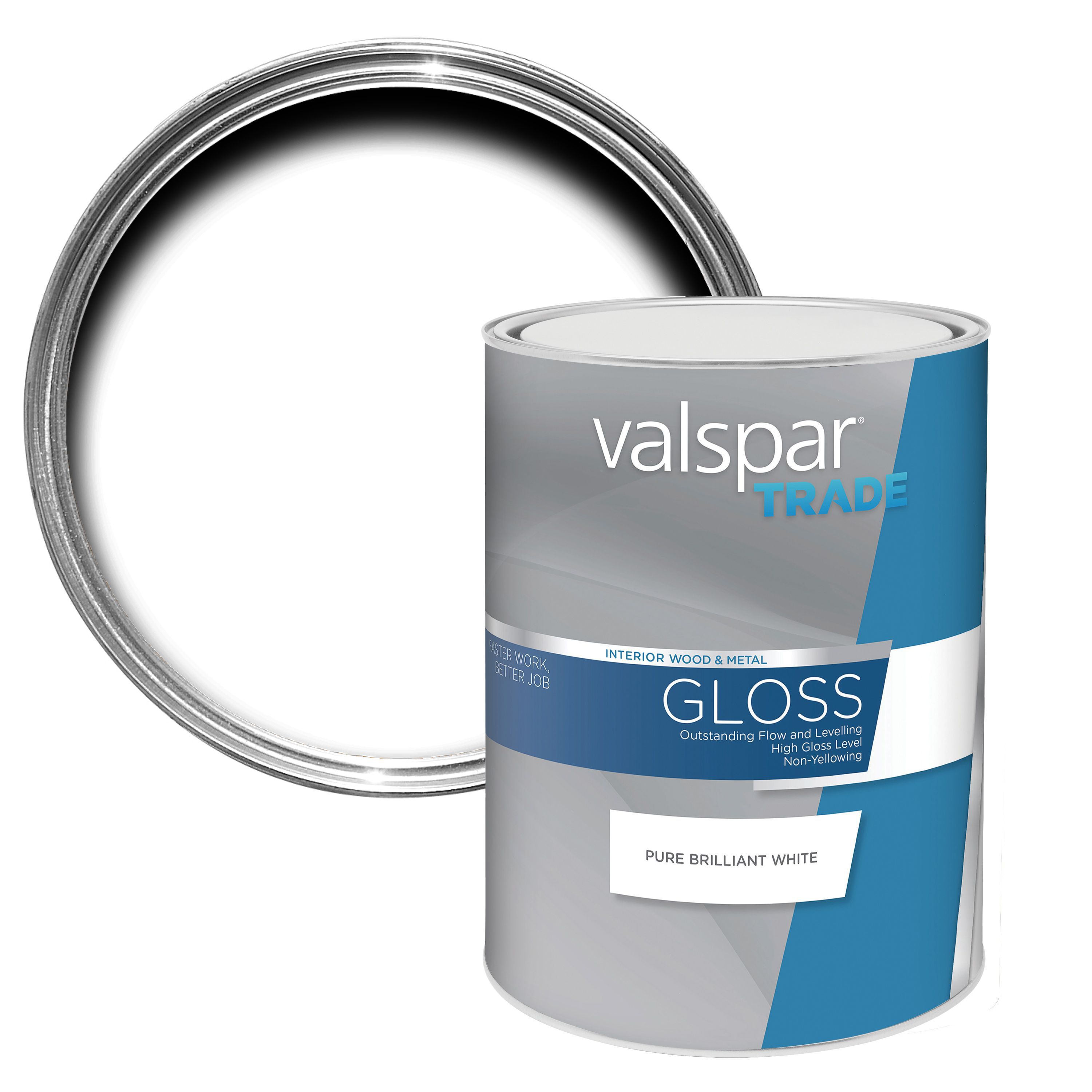 Valspar Trade Pure Brilliant White Gloss Metal & Wood Paint, 5L | DIY ...