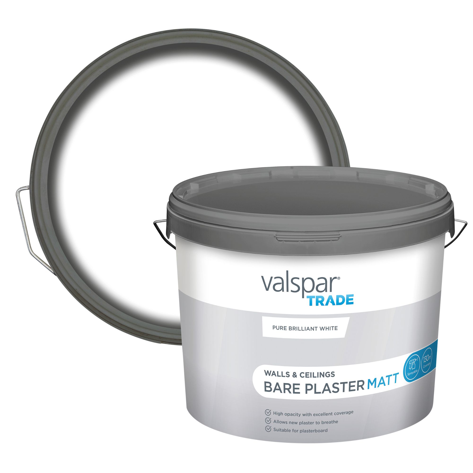 Valspar Trade Pure Brilliant White Matt Bare plaster paint, 10L