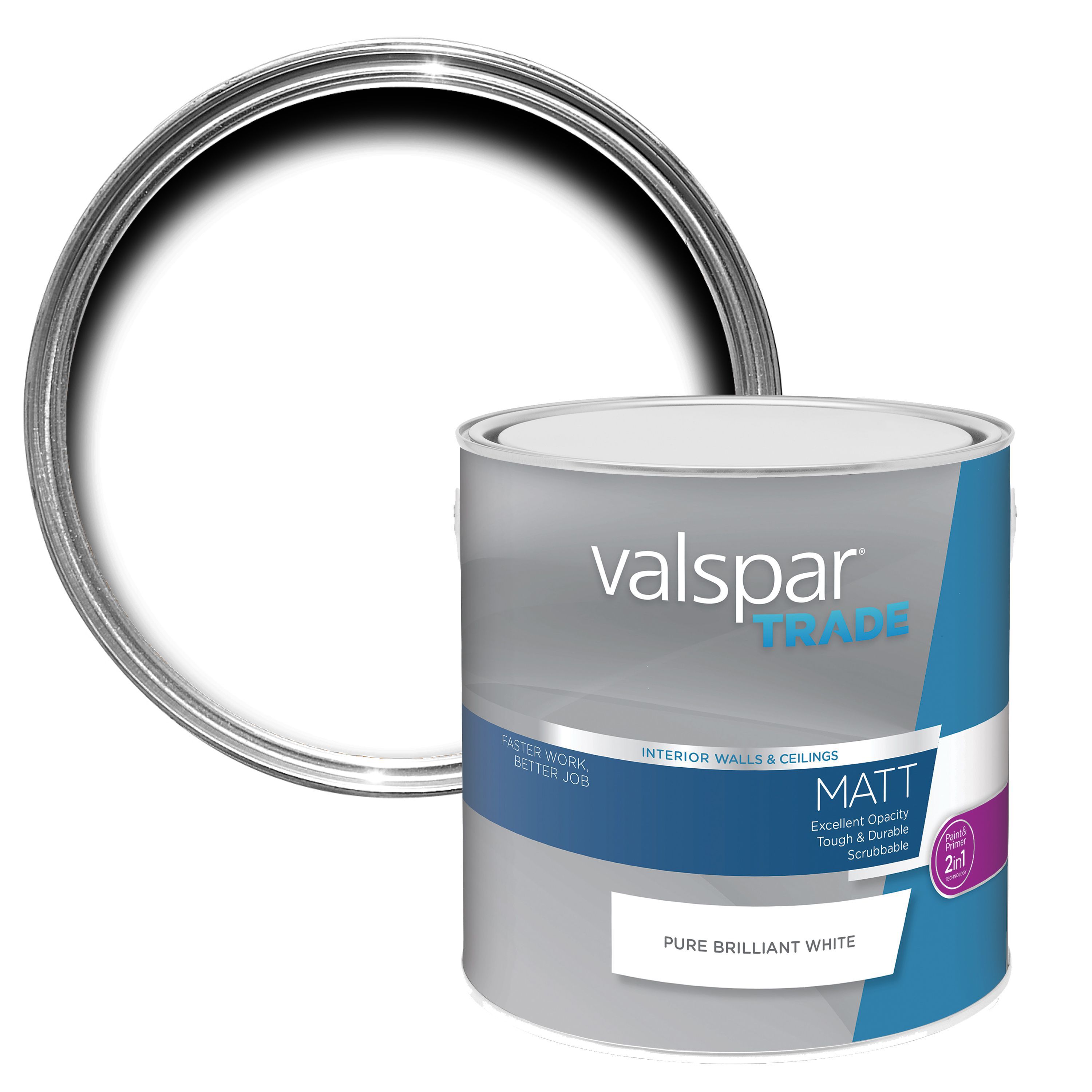 Valspar Trade Pure brilliant white Matt Emulsion paint, 2.5L DIY at B&Q