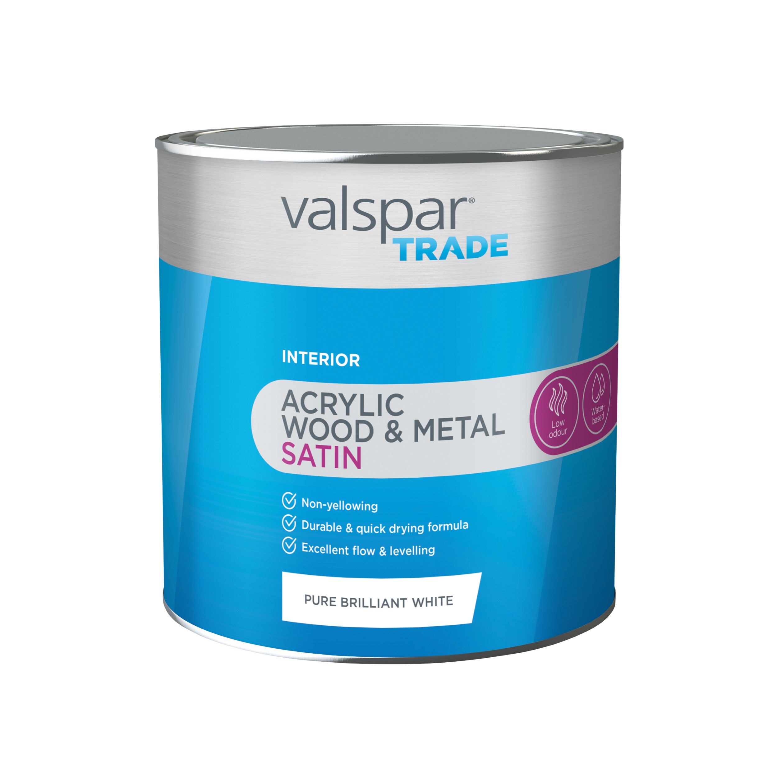 Valspar Trade Pure brilliant white Satin Metal & wood paint, 2.5L DIY