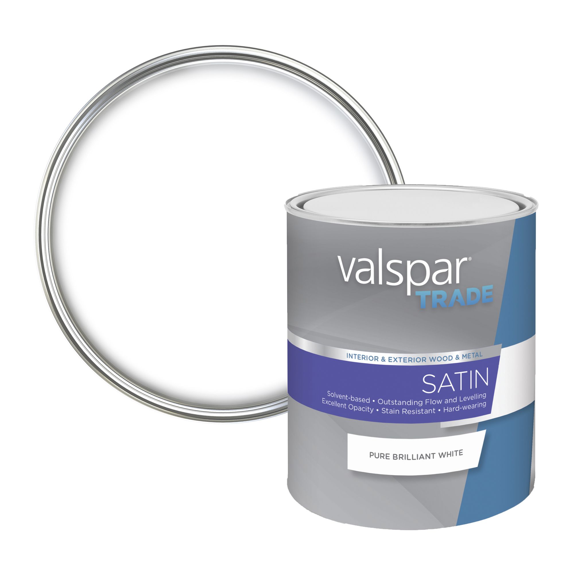 Valspar Trade Pure brilliant white Satinwood Metal & wood paint, 1L