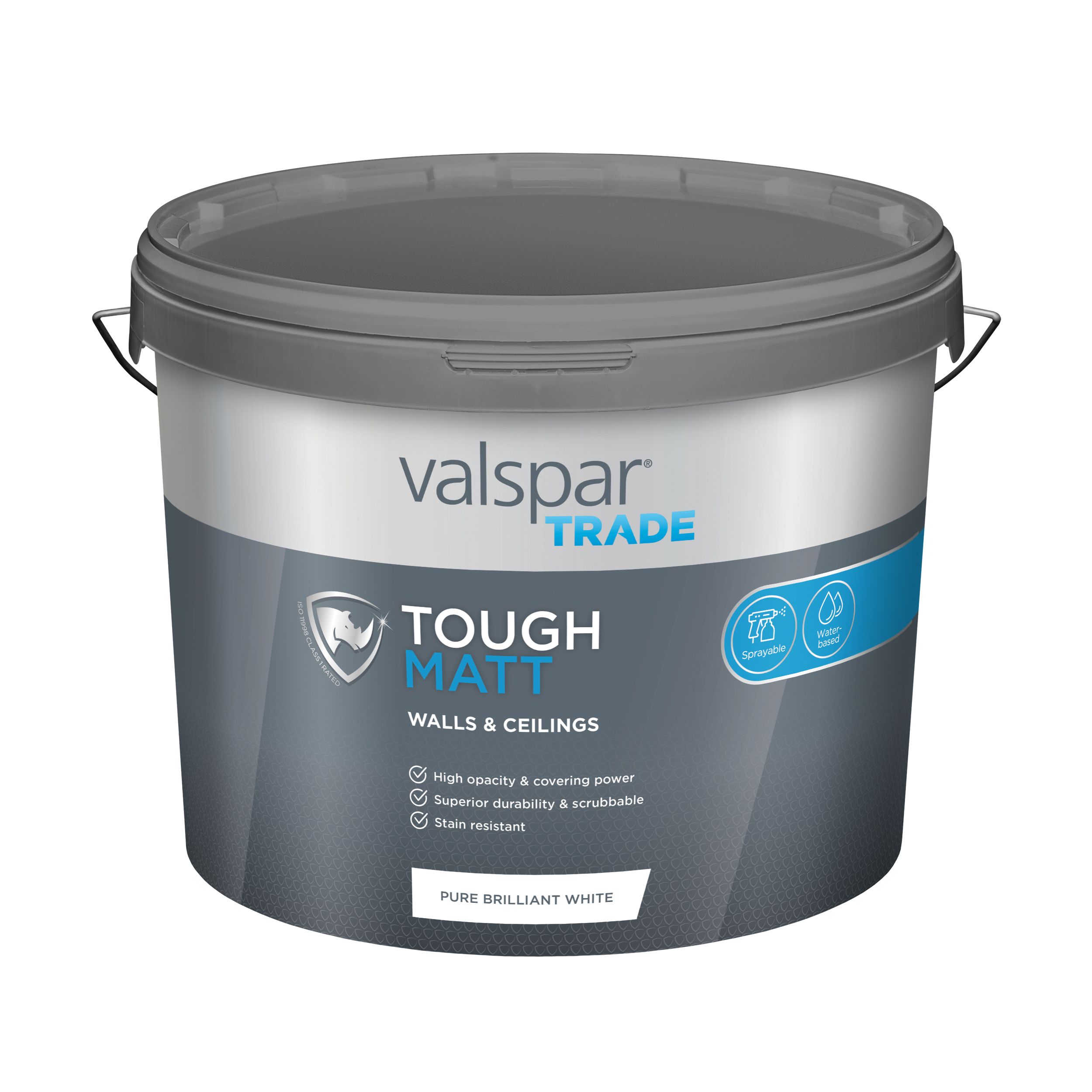 Valspar Trade Tough Pure Brilliant White Matt Emulsion paint, 10L DIY