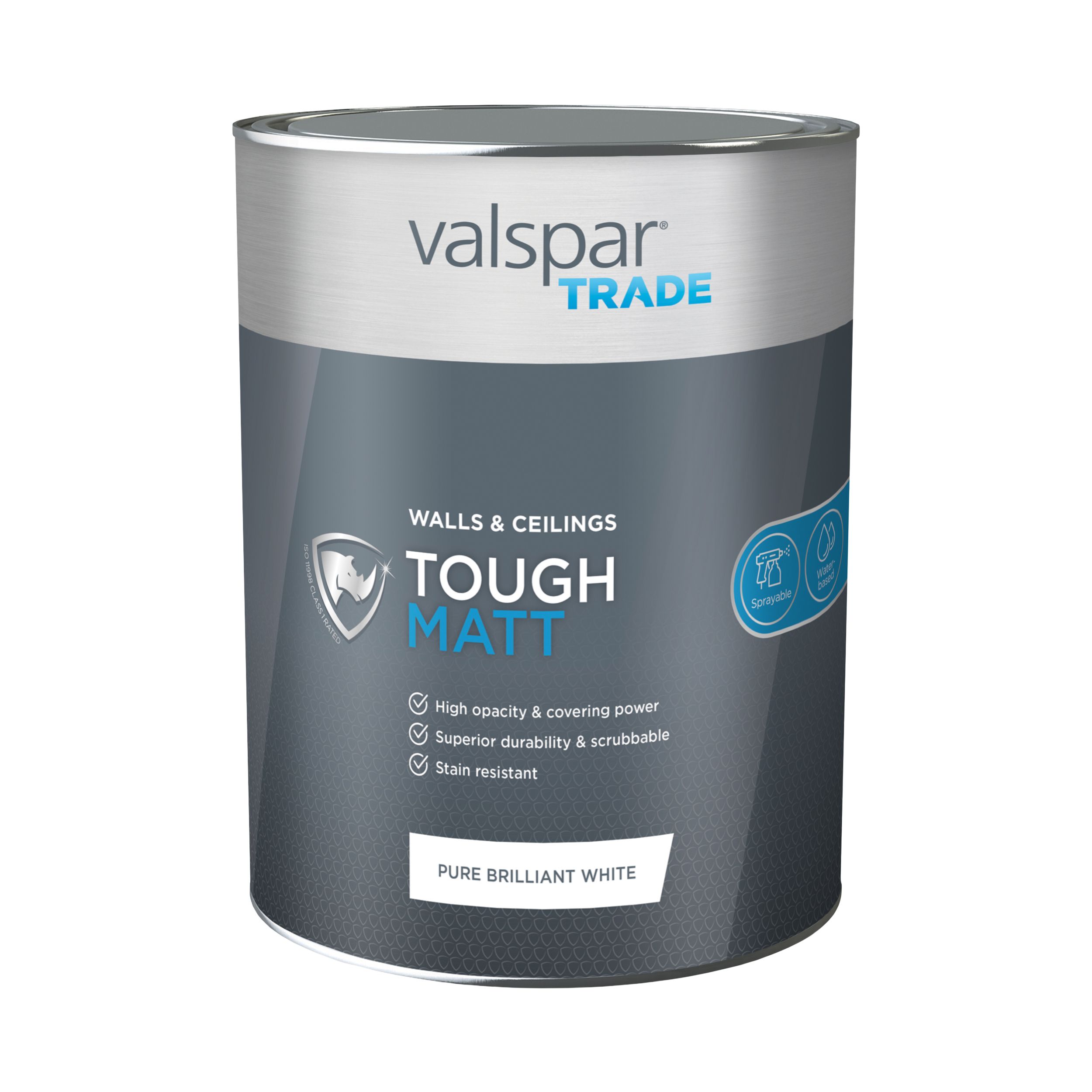 Valspar Trade Tough Pure Brilliant White Matt Emulsion paint, 5L DIY
