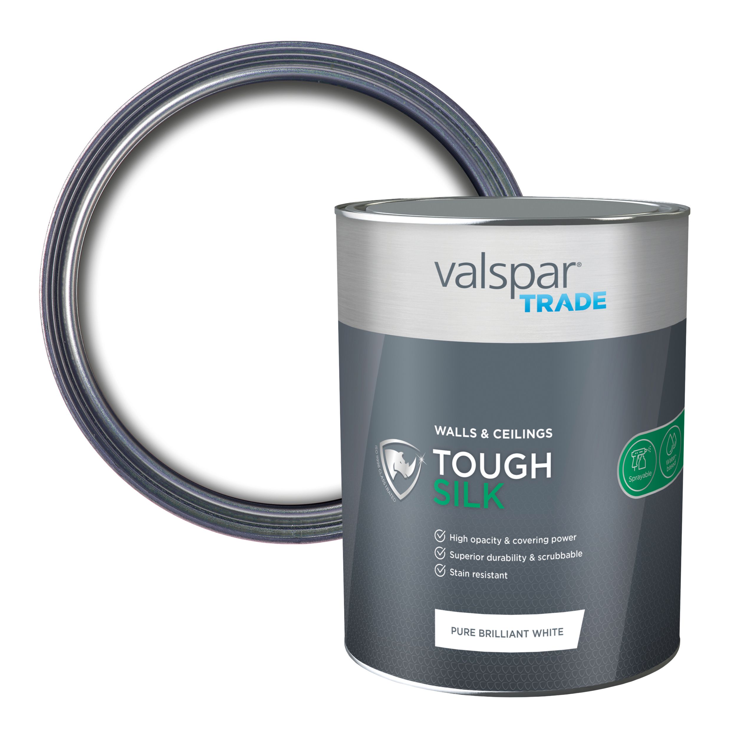 Valspar Trade Tough Pure Brilliant White Silk Emulsion paint, 5L DIY