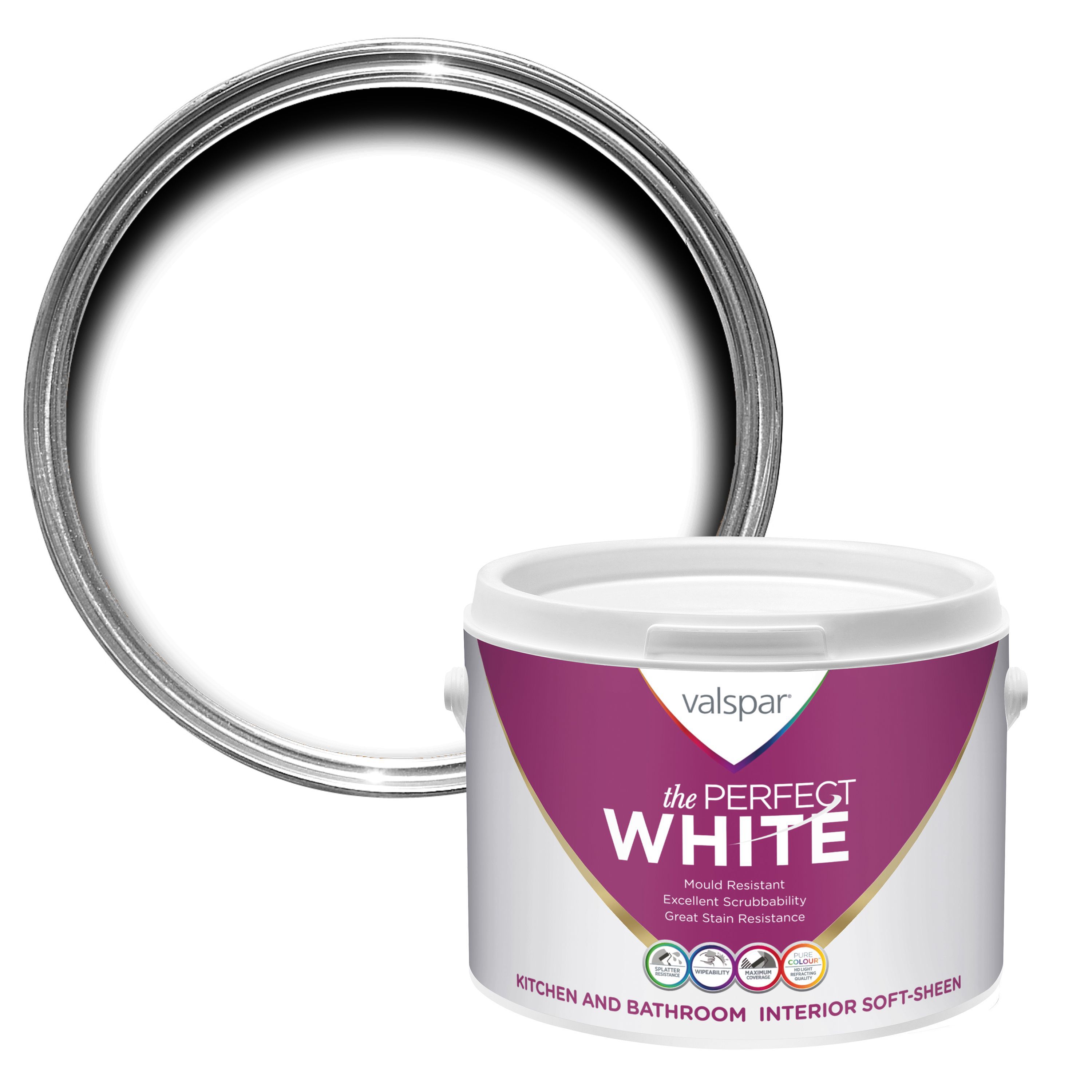 Valspar White Soft sheen Emulsion paint, 2.5L