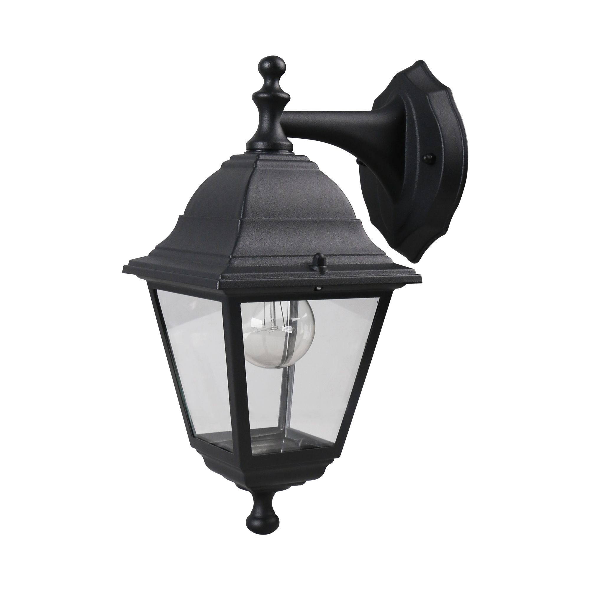 Varennes Fixed Matt Black Mains-powered Outdoor [E27] Light bulb required (not included). Check bulb dimensions in relation to space available. Wall light