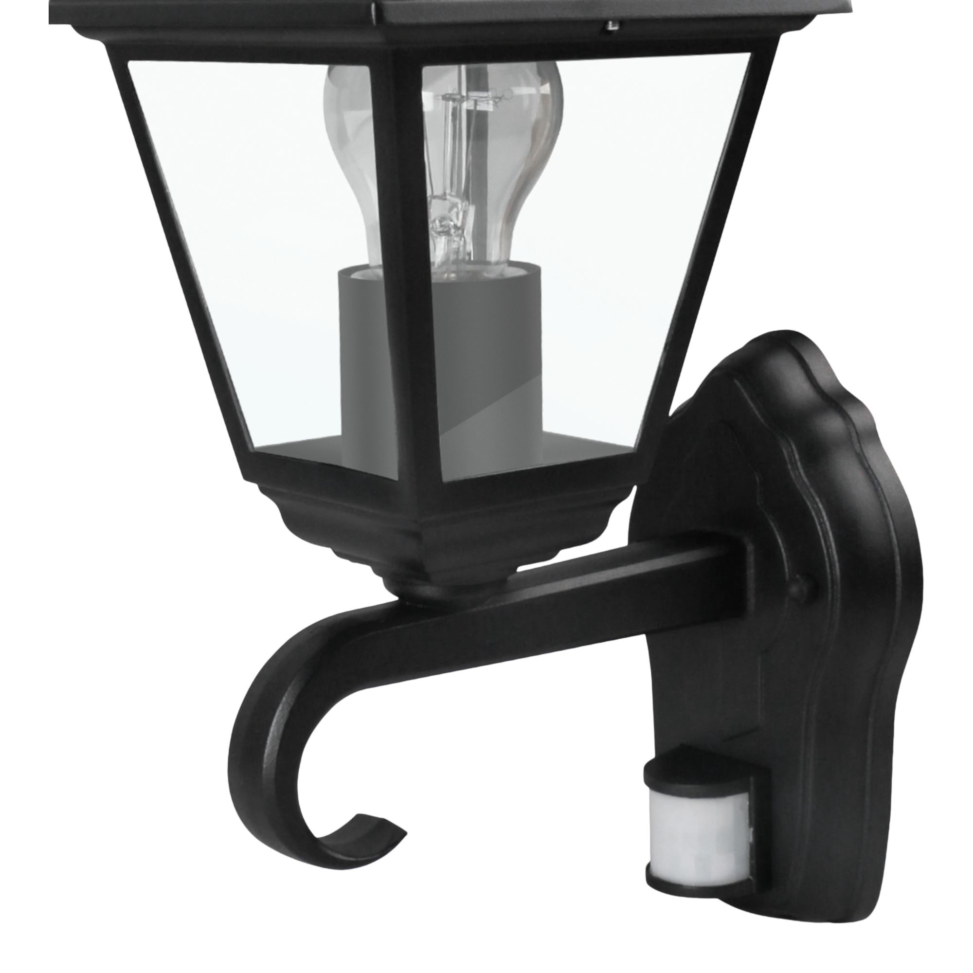 Varennes Fixed Matt Black PIR Motion sensor Outdoor Lantern Wall light 60W
