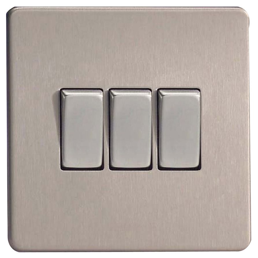 Varilight 10A 2 way Brushed silver effect Triple Light Switch | DIY at B&Q