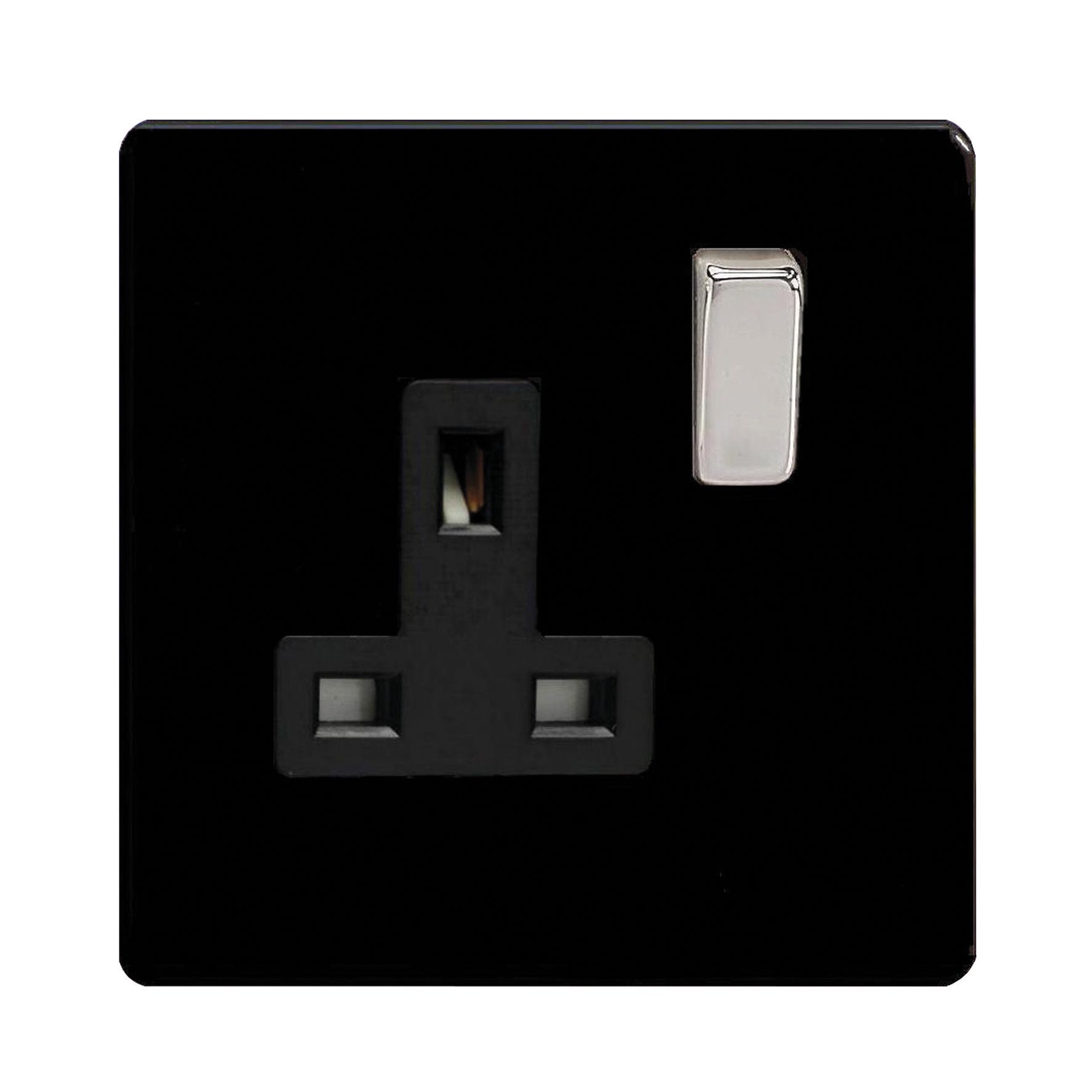 Varilight Black Single 13A Screwless Switched Socket with Black inserts