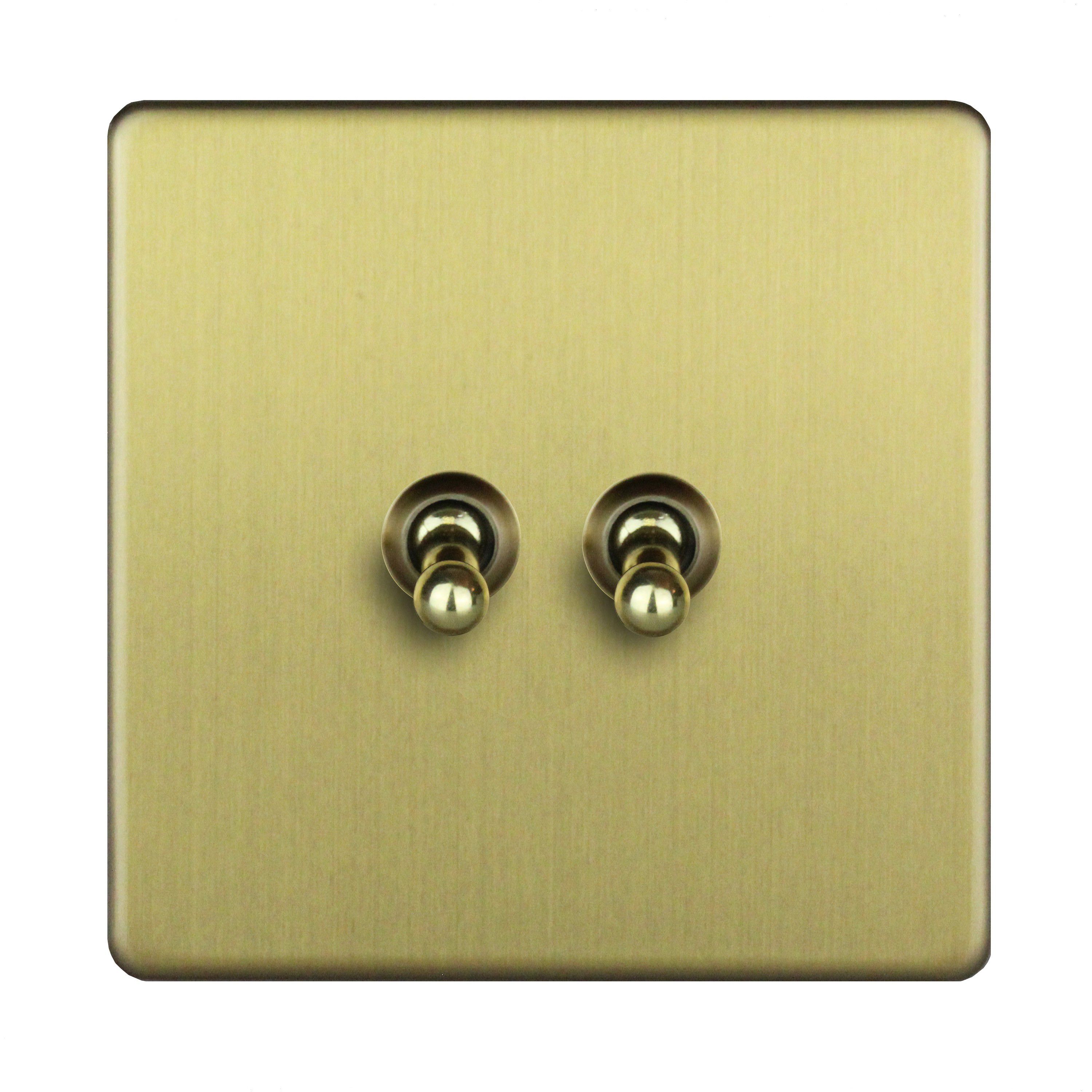 Varilight Brass 10A 2 way 2 gang Toggle Screwless Switch