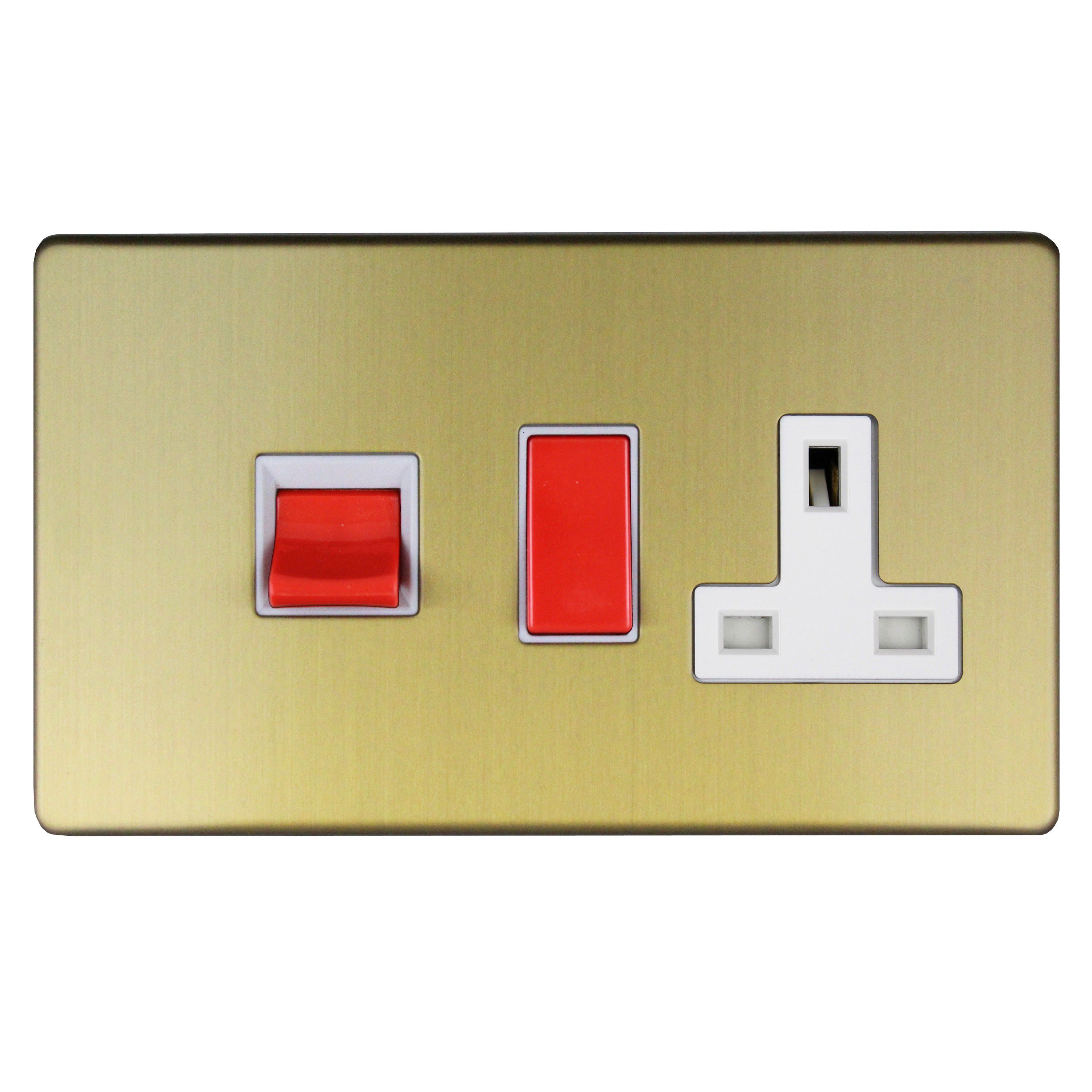 Varilight Brass 45A 1 way 1 gang Cooker Screwless Switch