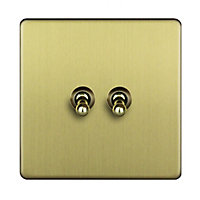 Varilight Brass effect 10A 2 way 2 gang Toggle Switch