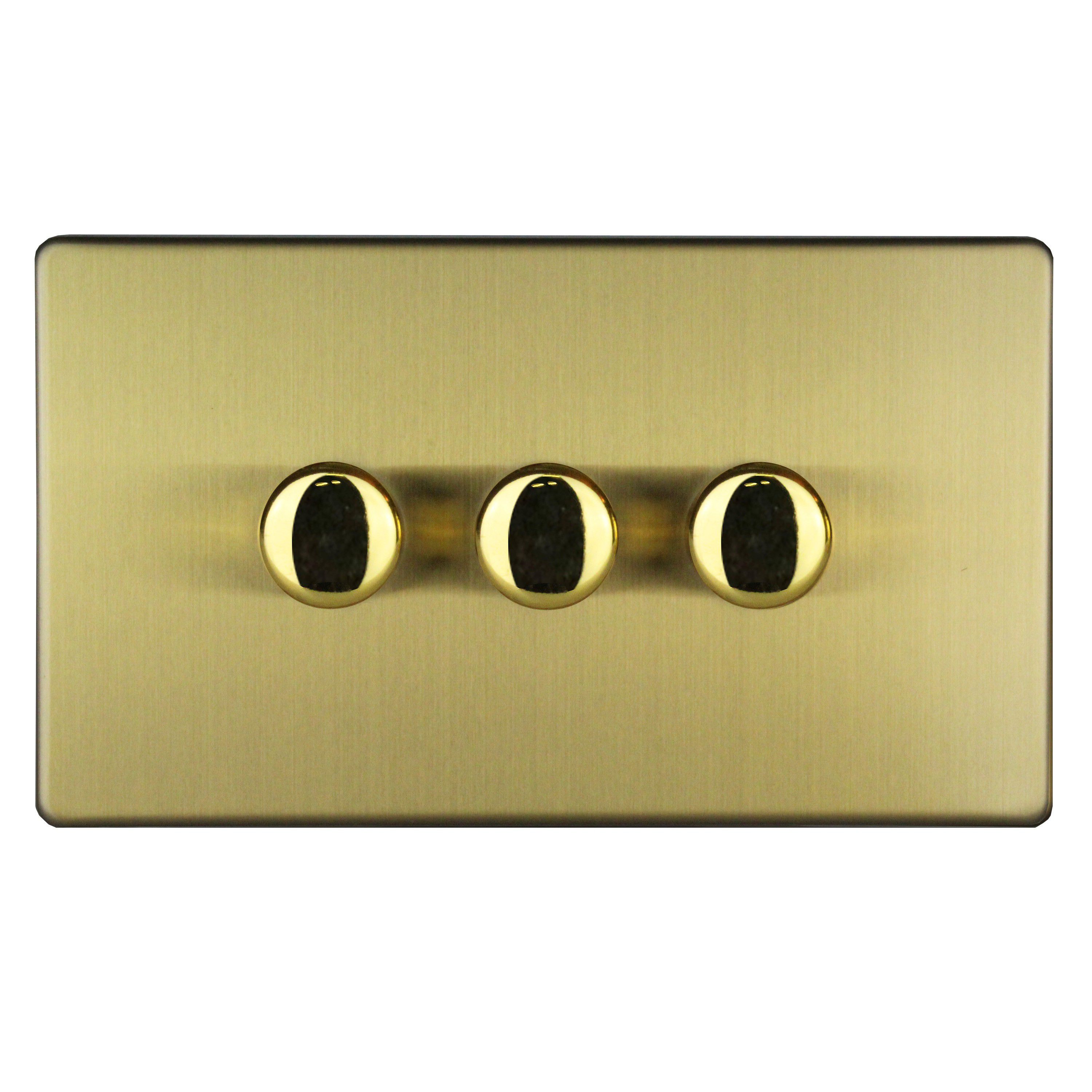Varilight Brass Flat profile Double 2 way Screwless Dimmer switch