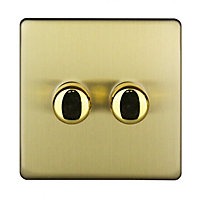 Varilight Brass Flat profile Single 2 way Screwless Dimmer switch
