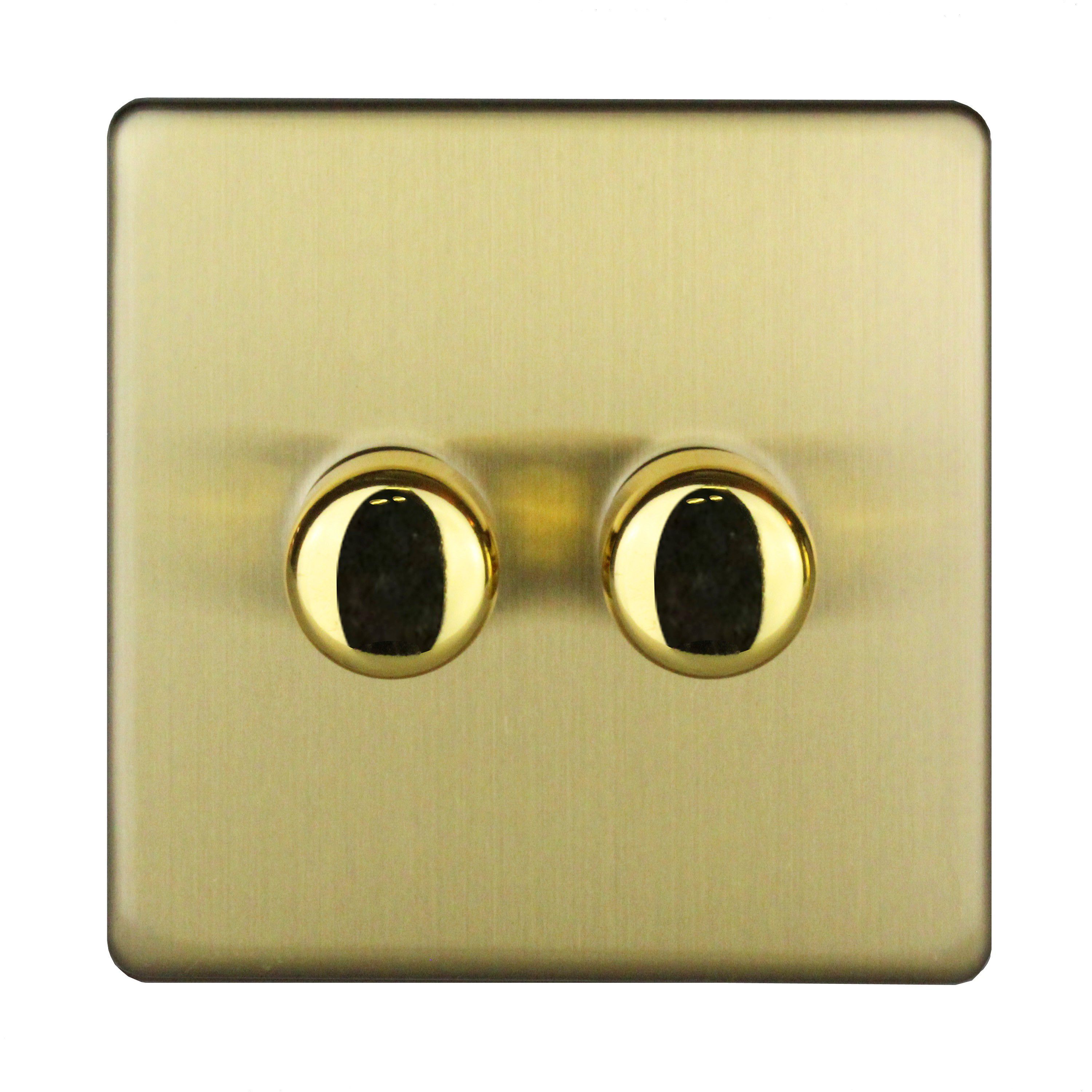 Varilight Brass Flat profile Single 2 way Screwless Dimmer switch
