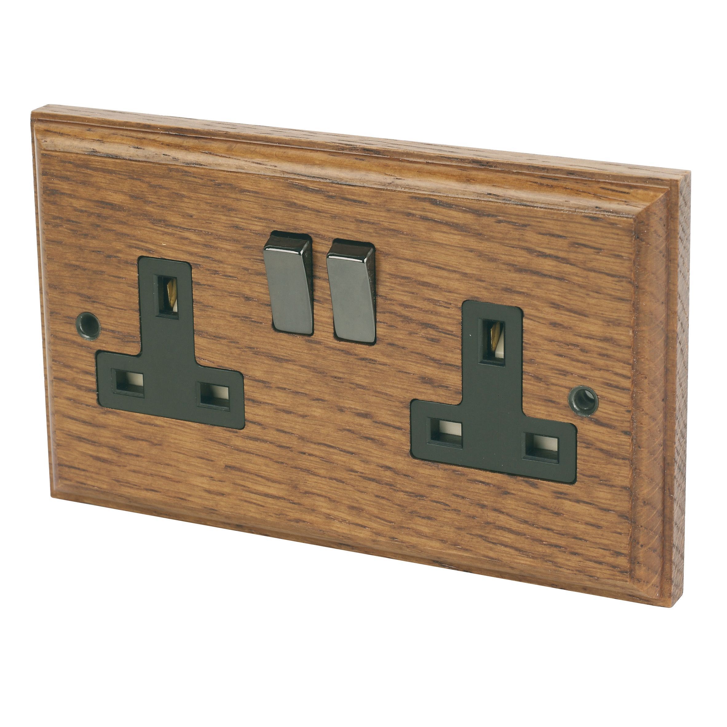 Varilight Brown Double 13A Switched Socket with Black inserts