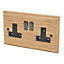 Varilight Brown Double 13A Switched Socket with Black inserts
