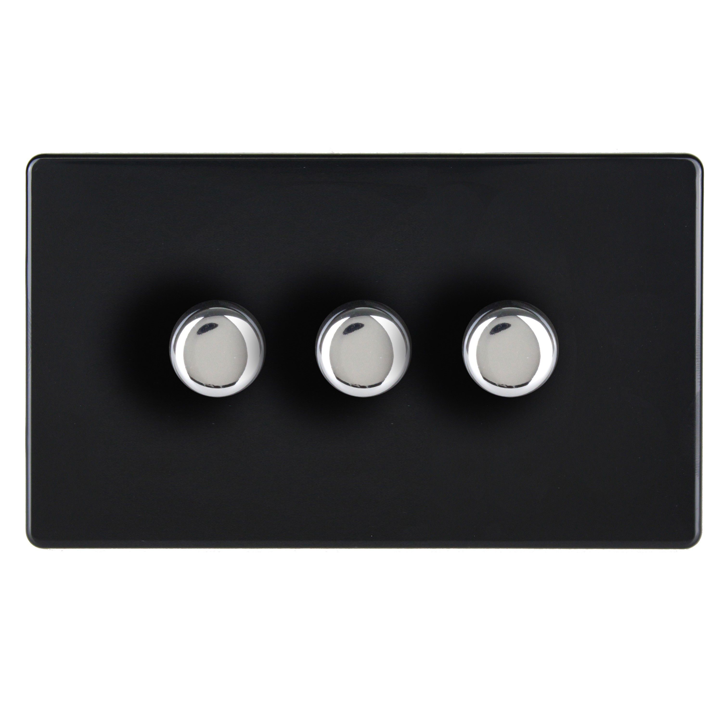 Varilight Flat Gloss Black 3 gang profile Double 250W Screwless Dimmer switch