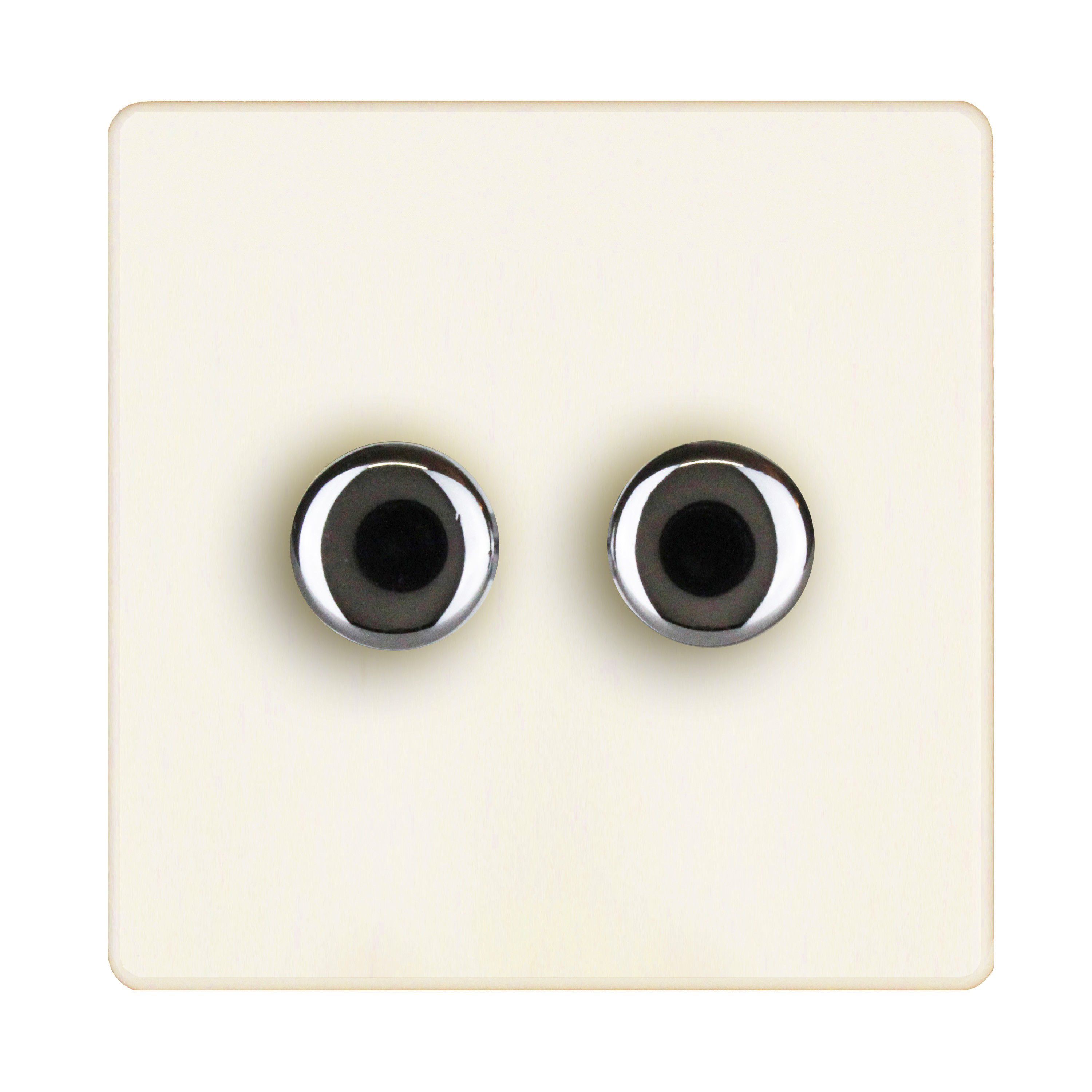 Varilight Flat Matt White Chrome effect 2 gang profile Single 250W Screwless Dimmer switch
