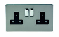 Varilight Grey Double 13A Switched Socket with Black inserts