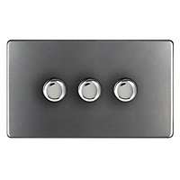 Varilight Grey Flat profile Double 2 way Screwless Dimmer switch
