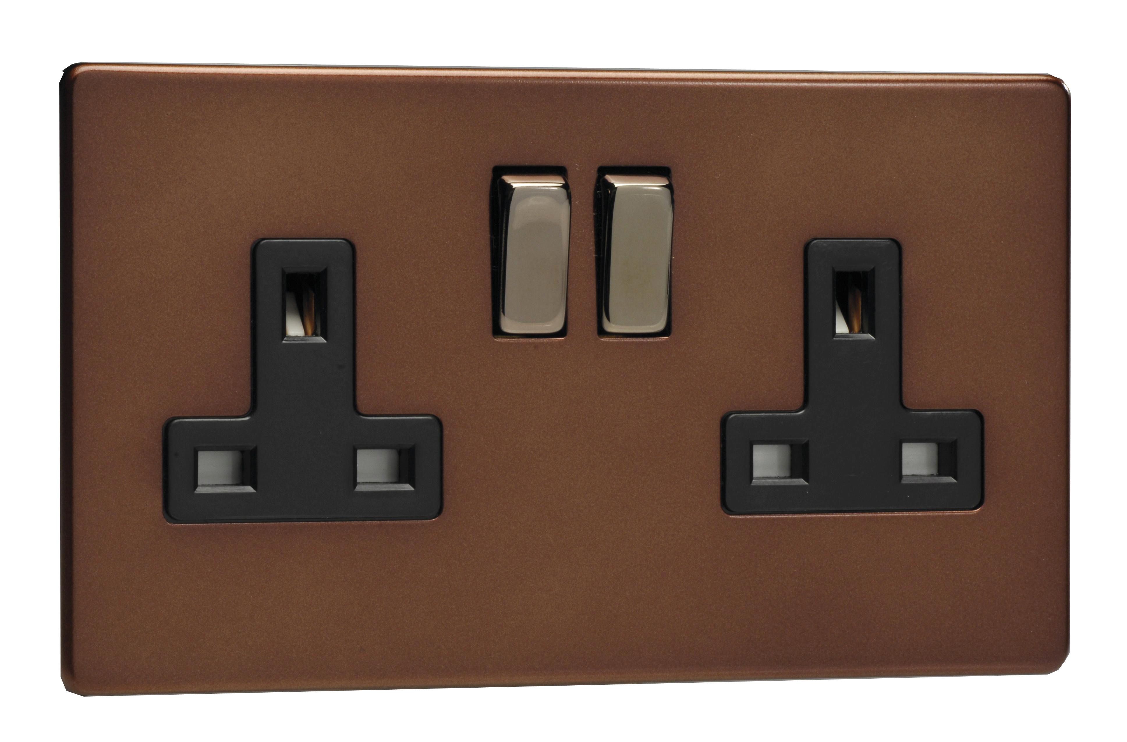 Varilight Mocha Double 13A Socket & Black inserts