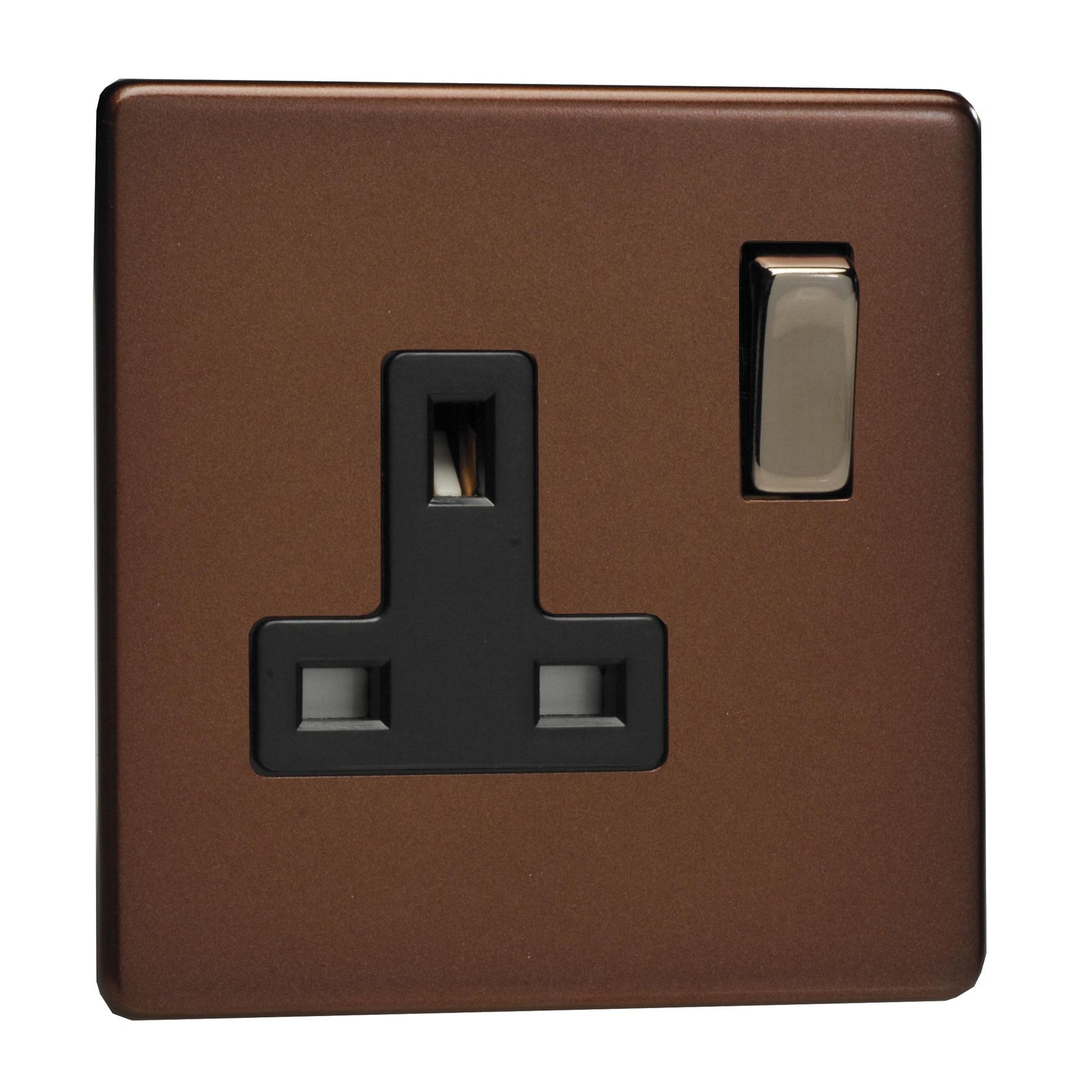 Varilight Mocha Single 13A Screwless Switched Socket with Black inserts