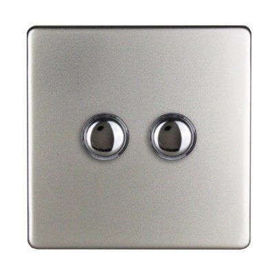 Varilight Silver 6A 2 way 2 gang Push light Screwless Switch