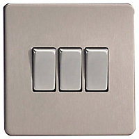 Varilight Silver effect Triple 10A 2 way Light Switch