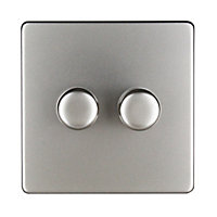 Varilight Silver Flat profile Double 2 way Screwless Dimmer switch
