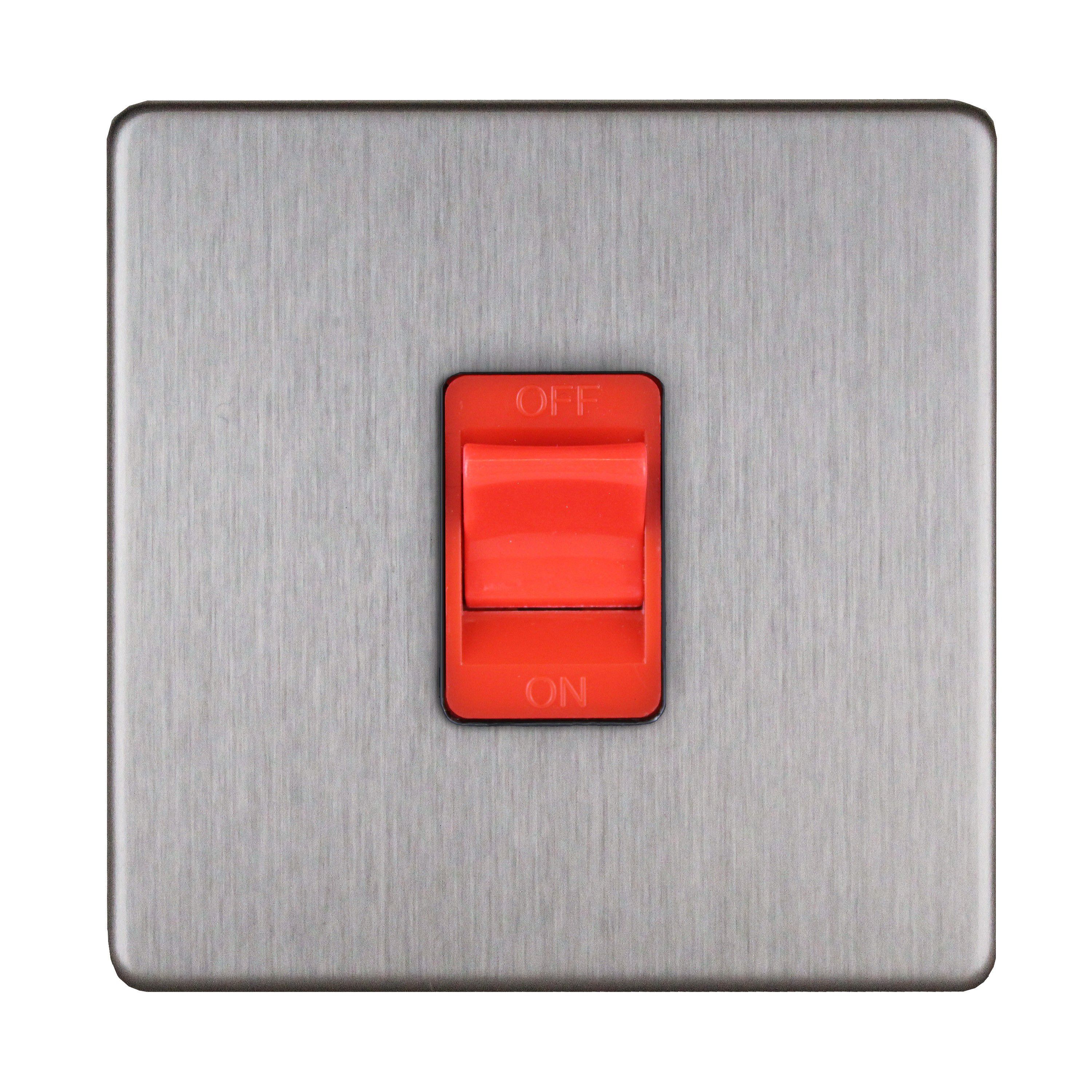 Varilight Steel 45A 1 way 1 gang Screwless Switch