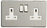 Varilight Steel Double 13A Screwless Switched Socket with White inserts