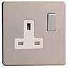 Varilight Steel Single 13A Screwless Switched Socket with White inserts