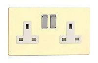 Varilight White Double 13A Screwless Switched Socket with White inserts