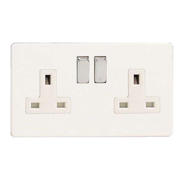 Varilight White Double 13A Screwless Switched Socket with White inserts