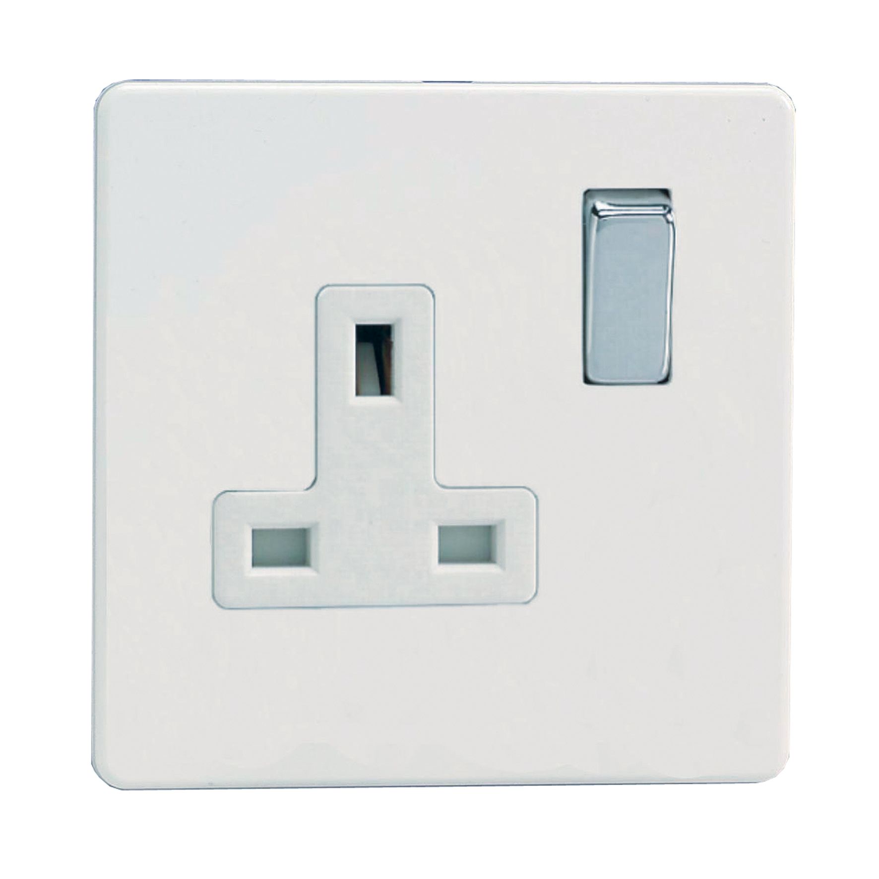 Varilight White Single 13A Screwless Switched Socket with White inserts