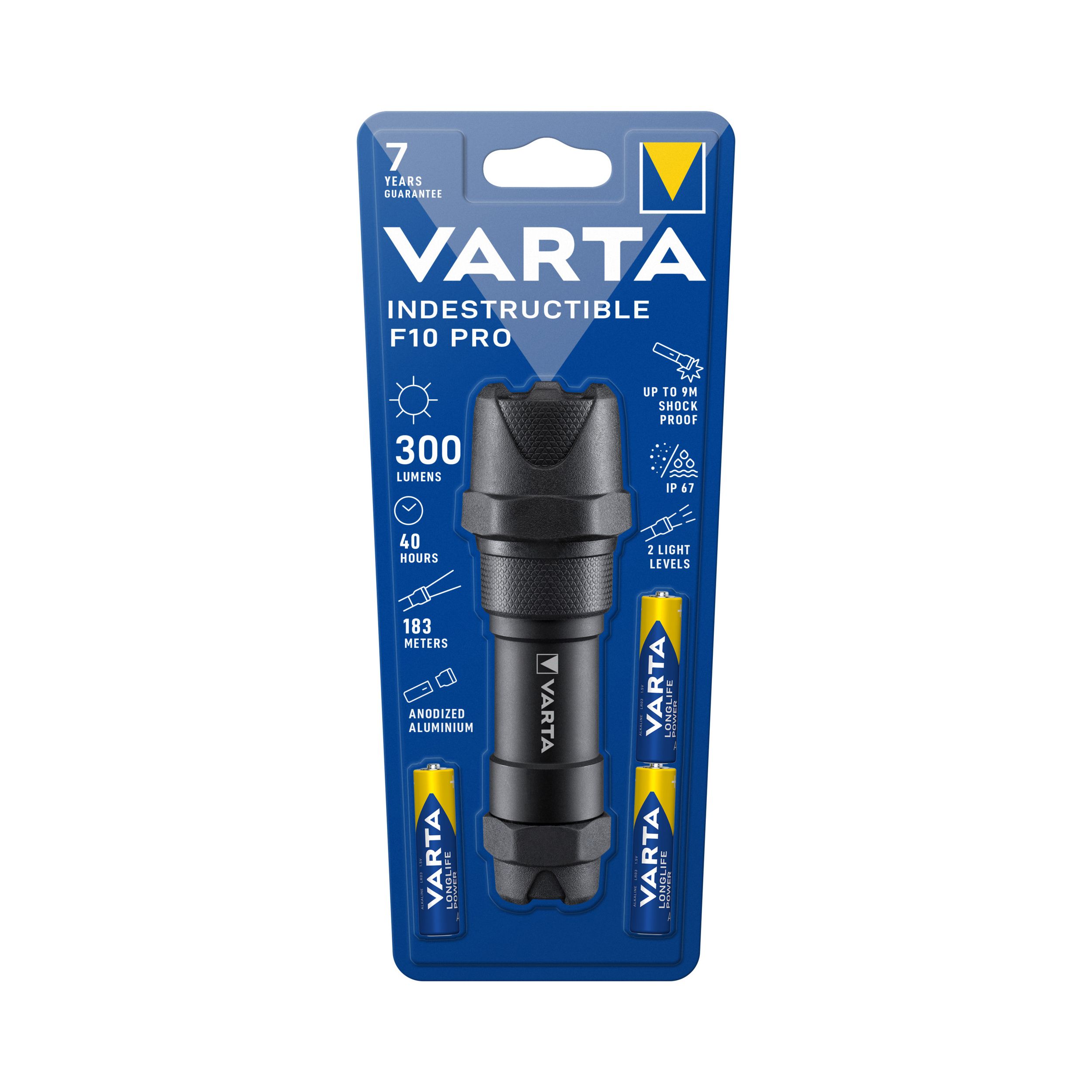 Varta Indestructible Black 300lm LED Battery-powered Torch