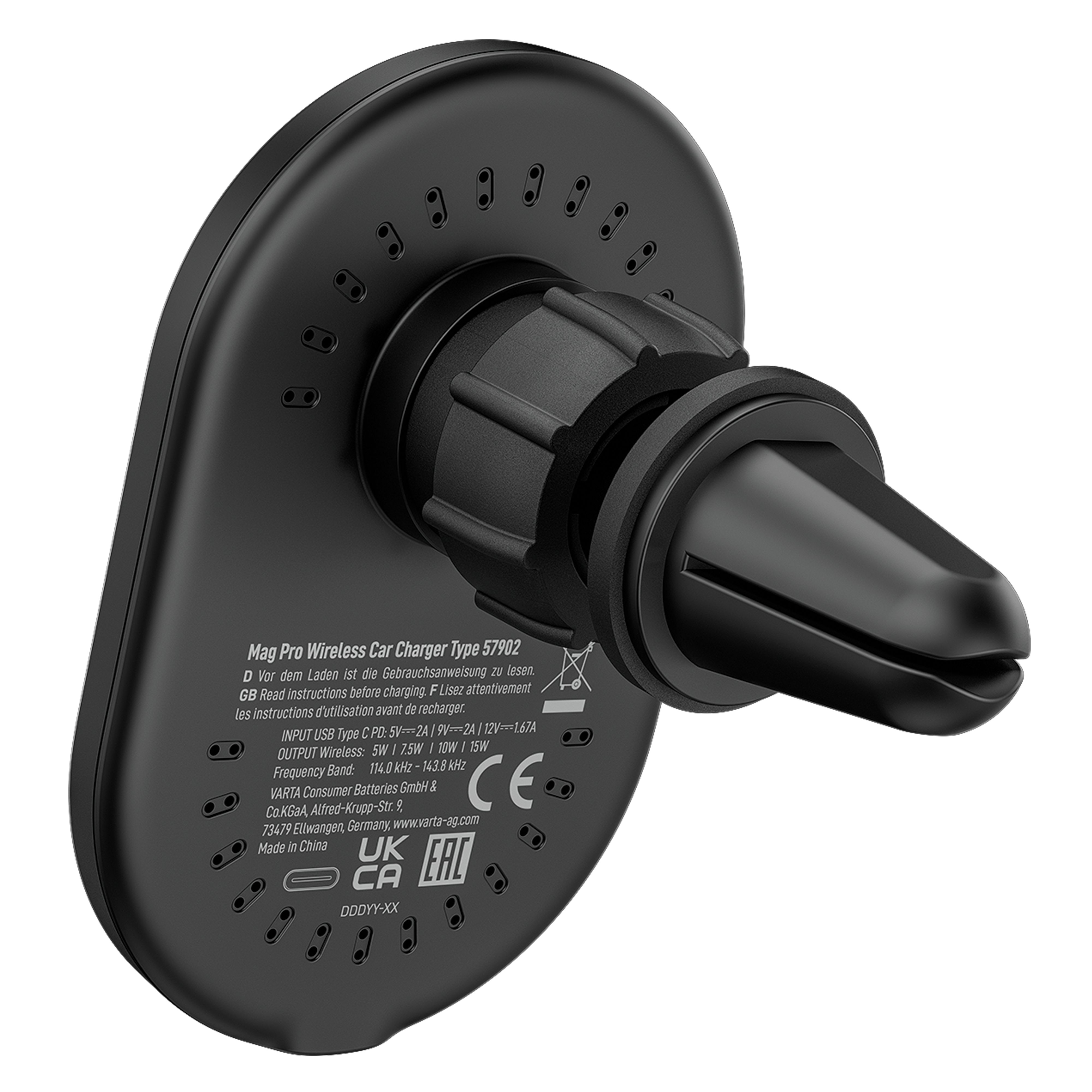 Varta Mag Pro Wireless 2A In-car charger for iOS & Android