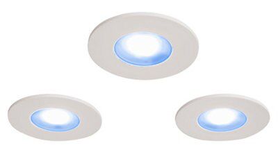 Veezio White Non-adjustable LED RGB & warm white Downlight 7W IP65, Pack of 3