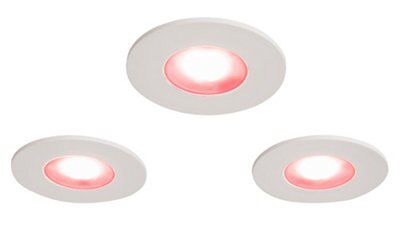 Veezio White Non-adjustable LED RGB & warm white Downlight 7W IP65, Pack of 3