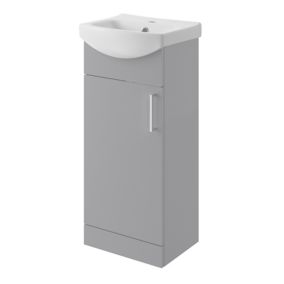 Veleka Gloss Grey Freestanding Cloakroom vanity unit & basin set Without taps (W)400mm (H)880mm