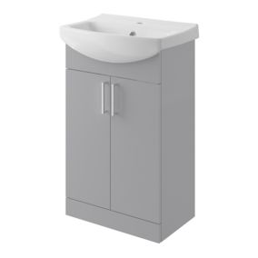 Veleka Gloss Grey Freestanding Vanity unit & basin set - Includes 2 Door vanity (W)550mm (H)900mm