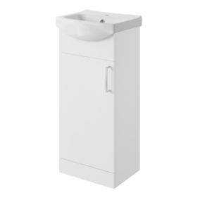 Veleka Gloss White Freestanding Cloakroom vanity unit & basin set (W)400mm (H)880mm