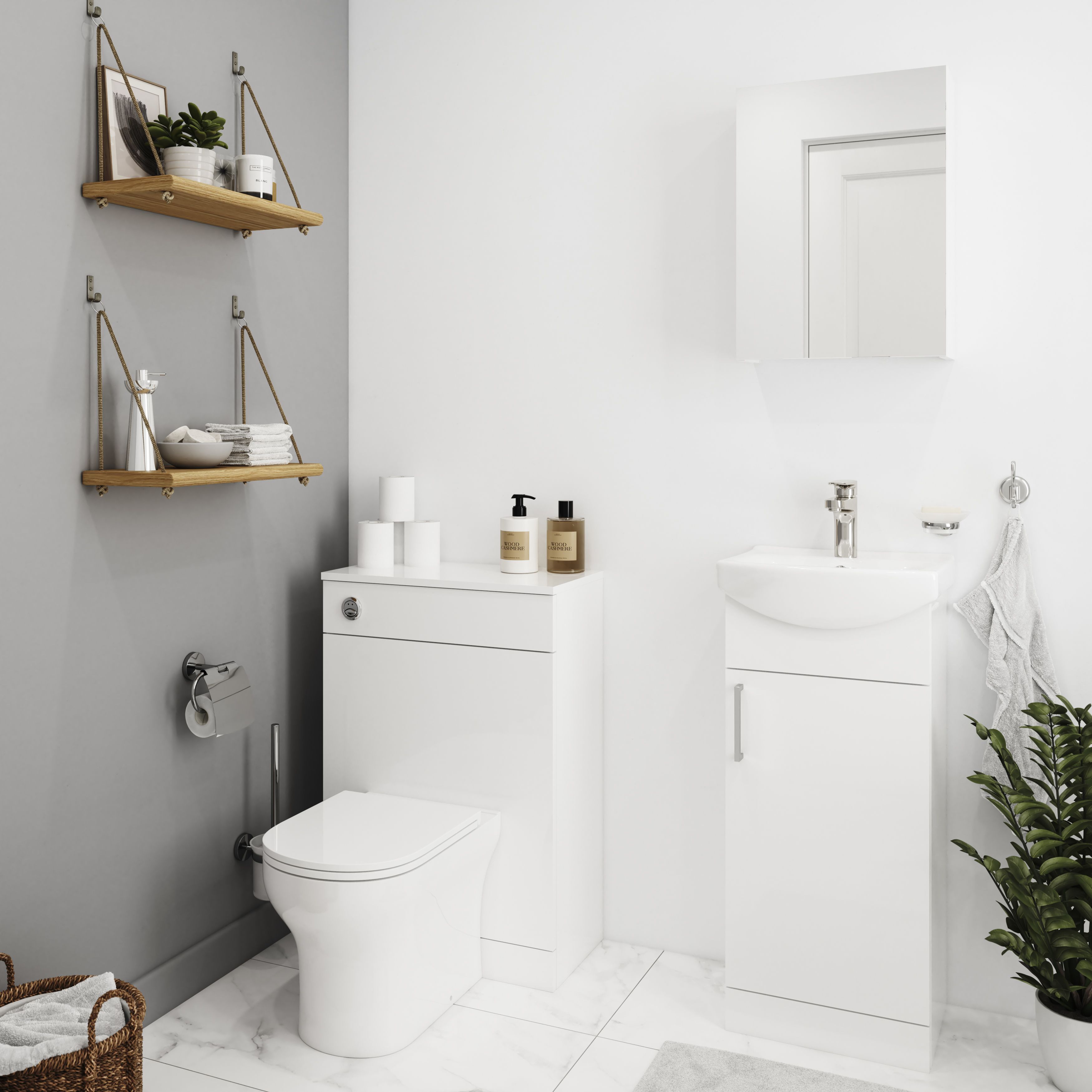 Veleka Gloss White Freestanding Cloakroom vanity unit basin set W 400mm H 880mm