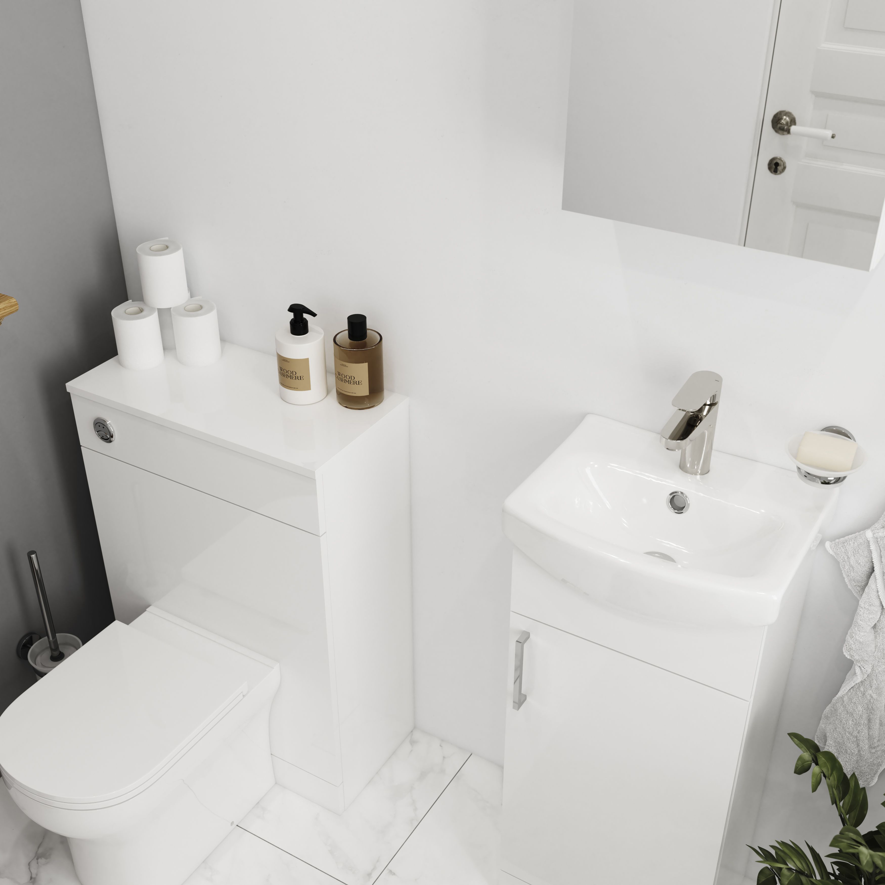 Veleka Gloss White Freestanding Cloakroom vanity unit & basin set (W)400mm (H)880mm
