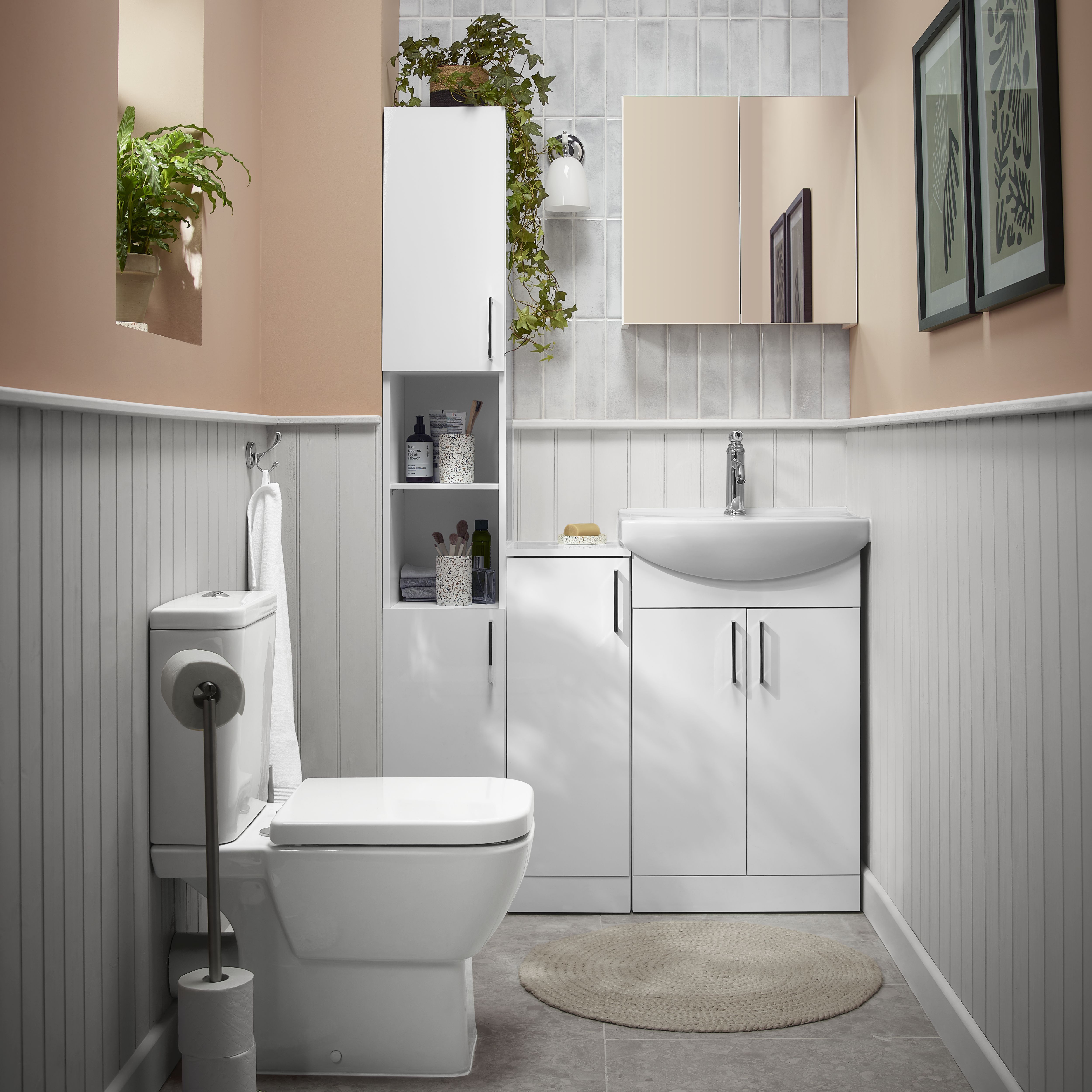 Veleka Gloss White Freestanding Vanity unit & basin set - Includes 2 Door vanity (W)550mm (H)900mm
